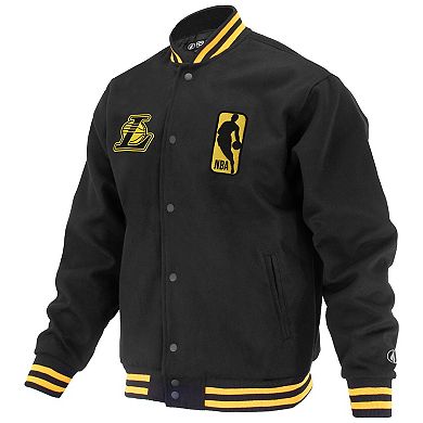 Unisex FISLL Black Los Angeles Lakers Logoman Shadow Collection Full-Snap Varsity Jacket