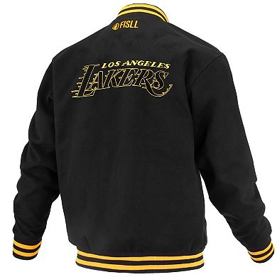 Unisex FISLL Black Los Angeles Lakers Logoman Shadow Collection Full-Snap Varsity Jacket