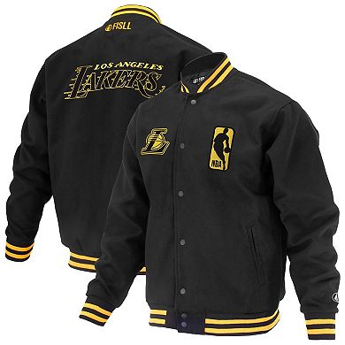 Unisex FISLL Black Los Angeles Lakers Logoman Shadow Collection Full-Snap Varsity Jacket