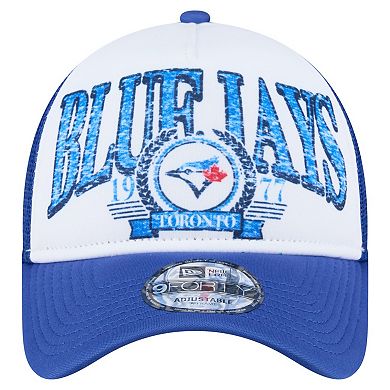 Men's New Era White/Royal Toronto Blue Jays Distressed 9FORTY A-Frame Adjustable Trucker Hat