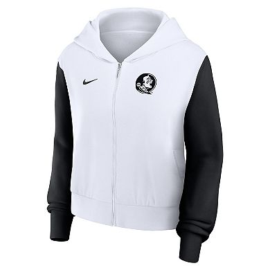 Women's Nike White Florida State Seminoles Cropped Beyond Capability Color-Block Script Full-Zip Hoodie