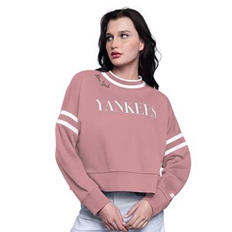 Women's Starter Pink New York Yankees Power Play Cropped Pullover Sweatshirt
