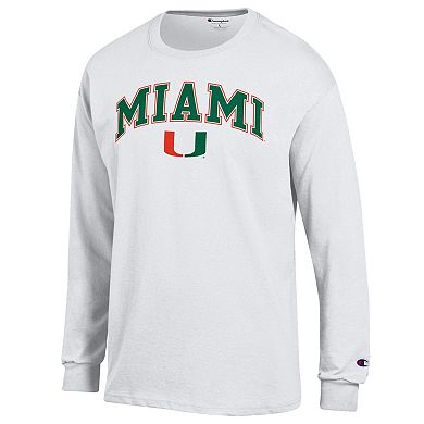 Men's Champion White Miami Hurricanes Arch Over Logo Long Sleeve T-Shirt