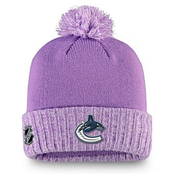 Men's Fanatics Heather Purple Vancouver Canucks Hockey Fights Cancer Cuffed Knit Hat with Pom