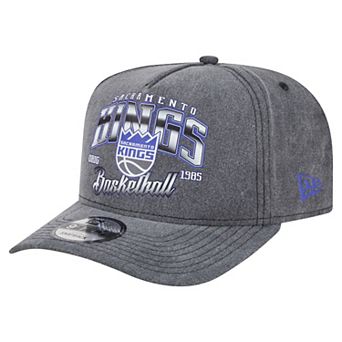 Men's New Era Charcoal Sacramento Kings Throwback Washed Pre-Curved 9FIFTY Snapback Hat