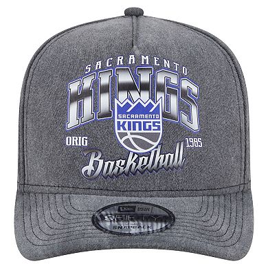 Men's New Era Charcoal Sacramento Kings Throwback Washed Pre-Curved 9FIFTY Snapback Hat