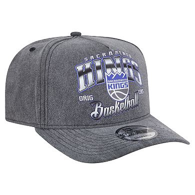 Men's New Era Charcoal Sacramento Kings Throwback Washed Pre-Curved 9FIFTY Snapback Hat