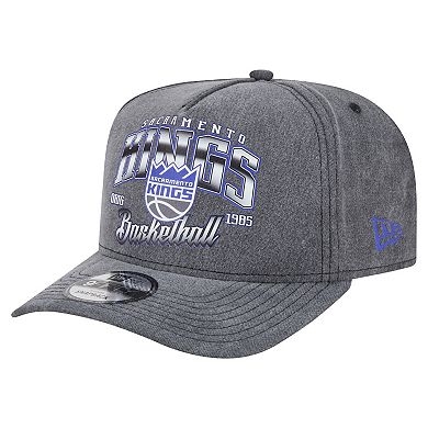 Men's New Era Charcoal Sacramento Kings Throwback Washed Pre-Curved 9FIFTY Snapback Hat