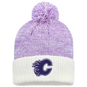 Men's Fanatics Lavender/White Calgary Flames Hockey Fights Cancer Cuffed Knit Hat with Pom