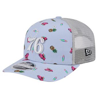 Men's New Era Light Blue/Gray Philadelphia 76ers Adventure Aloha Pattern 9SEVENTY Stretch-Snap Hat