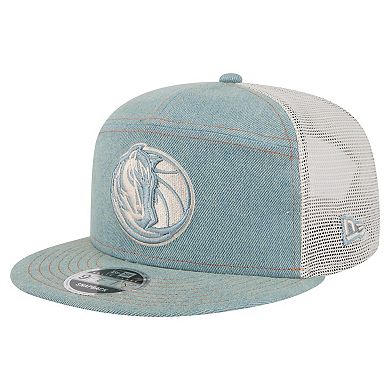 Men's New Era Dallas Mavericks Adventure Denim Split Panel 9FIFTY Snapback Trucker Hat