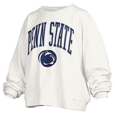 Women's Pressbox White Penn State Nittany Lions Janise Arch Over Logo Waist Length Oversized Pullover Sweatshirt
