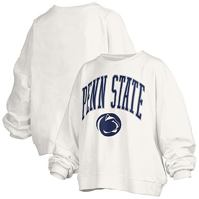 Women's Pressbox White Penn State Nittany Lions Janise Arch Over Logo Waist Length Oversized Pullover Sweatshirt