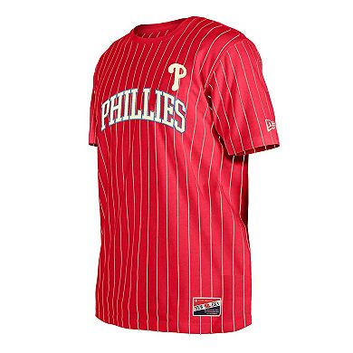 Men's New Era Red Philadelphia Phillies Throwback Pinstripe T-Shirt