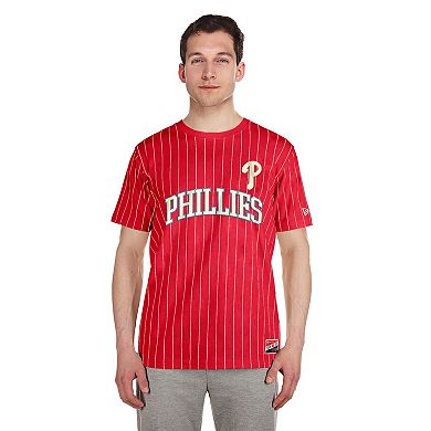 Men's New Era Red Philadelphia Phillies Throwback Pinstripe T-Shirt
