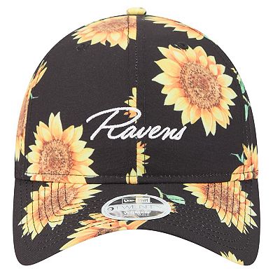 Women's New Era Black Baltimore Ravens Adventure Sunflower 9TWENTY Adjustable Hat