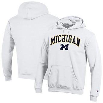 Men's Champion White Michigan Wolverines Arched Logo Fleece Pullover Hoodie