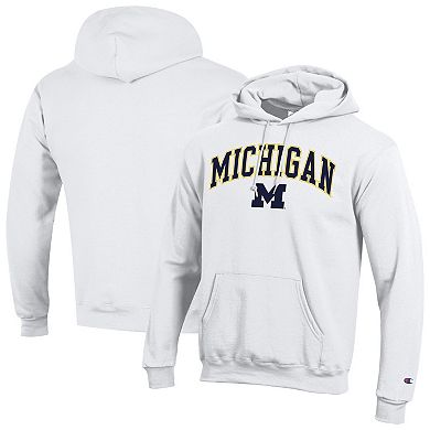 Men's Champion White Michigan Wolverines Arched Logo Fleece Pullover Hoodie