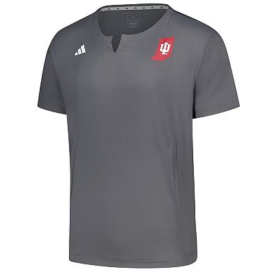 Men's adidas Gray Indiana Hoosiers Dugout Coaches Adizero Notch Neck Pullover Top