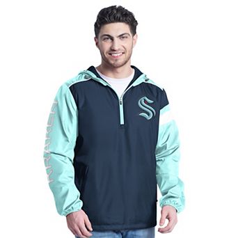 Men's G-III Sports by Carl Banks Deep Sea Blue/Light Blue Seattle Kraken Lateral Half-Zip Hoodie Jacket