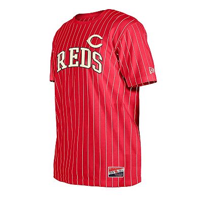 Men's New Era Red Cincinnati Reds Throwback Pinstripe T-Shirt