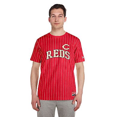 Men's New Era Red Cincinnati Reds Throwback Pinstripe T-Shirt