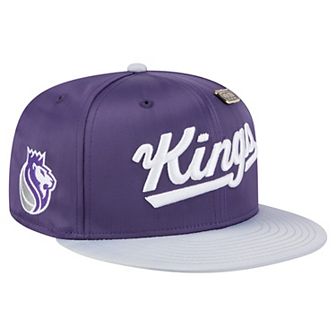 Men's New Era Purple/Gray Sacramento Kings Throwback Satin Vintage Pin Two-Tone 59FIFTY Fitted Hat