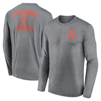 Men's Nike Heather Charcoal Baltimore Orioles 2-Hit Legend Performance Long Sleeve T-Shirt