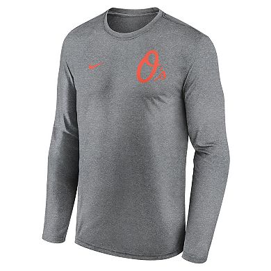 Men's Nike Heather Charcoal Baltimore Orioles 2-Hit Legend Performance Long Sleeve T-Shirt