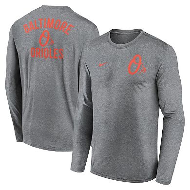 Men's Nike Heather Charcoal Baltimore Orioles 2-Hit Legend Performance Long Sleeve T-Shirt