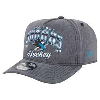 Men's New Era Charcoal San Jose Sharks Throwback Washed A-Frame Pre-Curved 9FIFTY Snapback Hat