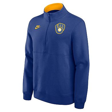 Men's Nike Royal Milwaukee Brewers Cooperstown Collection Fleece Half-Zip Pullover