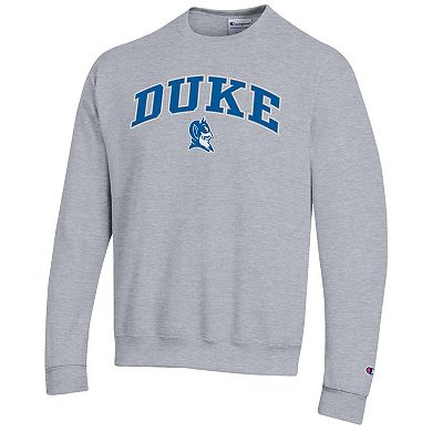 Men's Champion Heather Gray Duke Blue Devils Arch Over Logo Pullover Sweatshirt