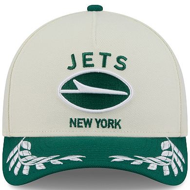 Men's New Era Cream/Green New York Jets 2025 NFL Draft 9FORTY A-Frame M-Crown Adjustable Hat