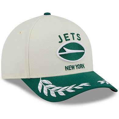 Men's New Era Cream/Green New York Jets 2025 NFL Draft 9FORTY A-Frame M-Crown Adjustable Hat