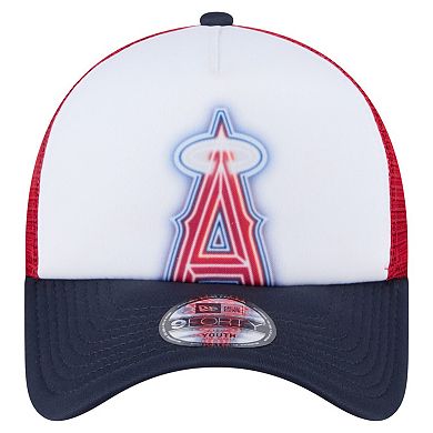 Toddler New Era White/Navy Los Angeles Angels Painted A-Frame 9FORTY Trucker Adjustable Hat