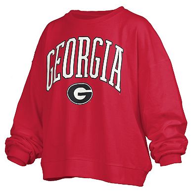 Women's Pressbox Red Georgia Bulldogs Janise Arch Over Logo Waist Length Oversized Pullover Sweatshirt