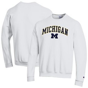 Men's Champion White Michigan Wolverines Arch Over Logo Pullover Sweatshirt