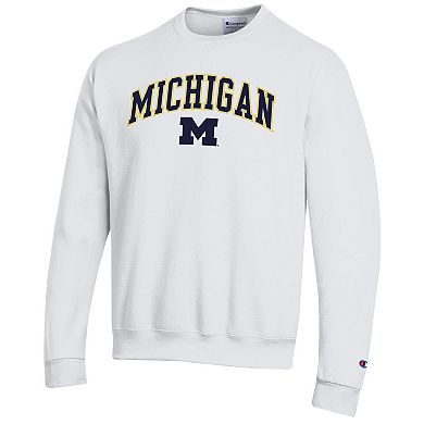 Men's Champion White Michigan Wolverines Arch Over Logo Pullover Sweatshirt