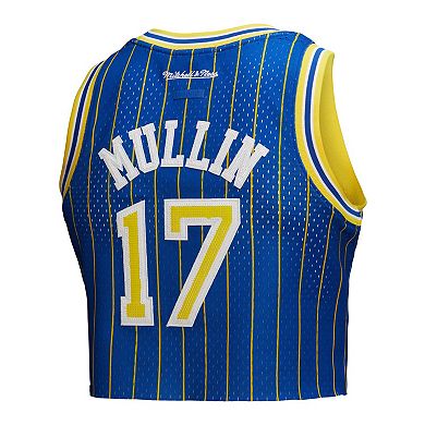 Women's Mitchell & Ness x DANNIJO Chris Mullin Royal Golden State Warriors Fashion Cropped Basketball Jersey