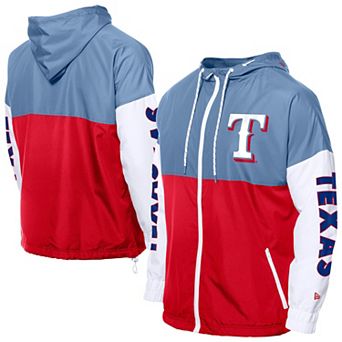 Men's New Era Red/Light Blue Texas Rangers Color Block Full-Zip Hoodie Windbreaker