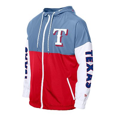 Men's�New Era Red/Light Blue Texas Rangers Color Block Full-Zip Hoodie Windbreaker