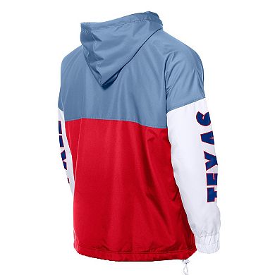 Men's�New Era Red/Light Blue Texas Rangers Color Block Full-Zip Hoodie Windbreaker