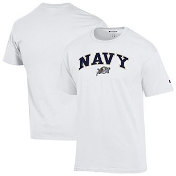 Men's Champion White Navy Midshipmen Arched Logo T-Shirt