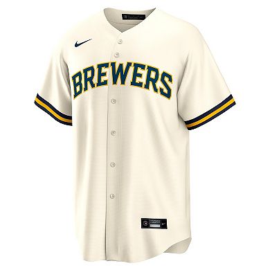 Men's Nike Brice Turang Cream Milwaukee Brewers Home Replica Jersey