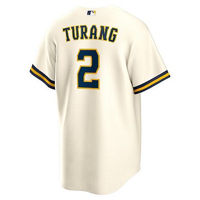 Men's Nike Brice Turang Cream Milwaukee Brewers Home Replica Jersey