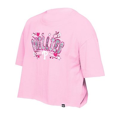 Girls Youth New Era Light Pink Philadelphia Phillies Flip Sequin Team T-Shirt