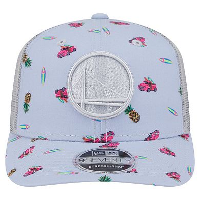 Men's New Era Light Blue/Gray Golden State Warriors Adventure Aloha Pattern 9SEVENTY Stretch-Snap Hat