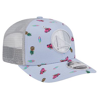 Men's New Era Light Blue/Gray Golden State Warriors Adventure Aloha Pattern 9SEVENTY Stretch-Snap Hat