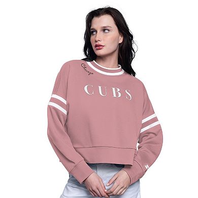 Women's Starter Pink Chicago Cubs Power Play Cropped Pullover Sweatshirt